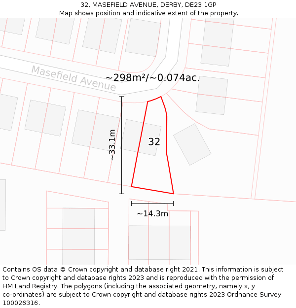 32, MASEFIELD AVENUE, DERBY, DE23 1GP: Plot and title map