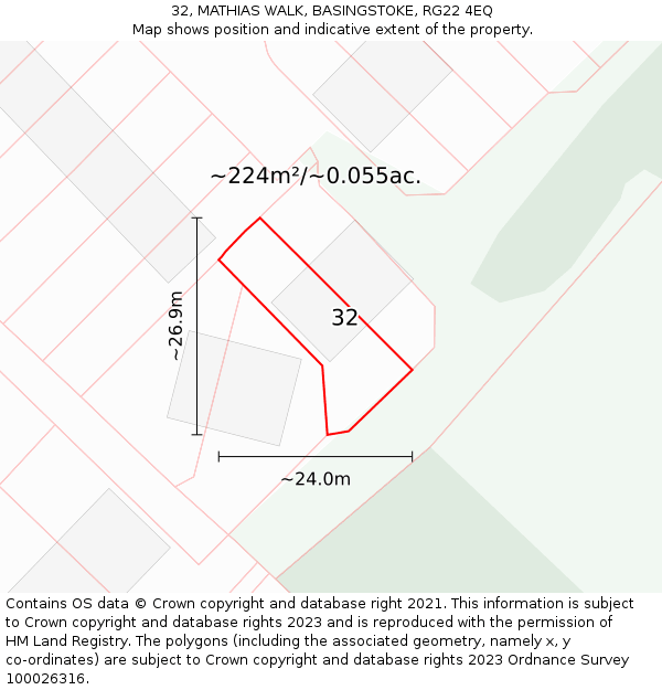 32, MATHIAS WALK, BASINGSTOKE, RG22 4EQ: Plot and title map