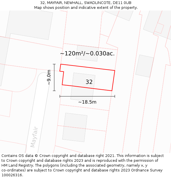 32, MAYFAIR, NEWHALL, SWADLINCOTE, DE11 0UB: Plot and title map