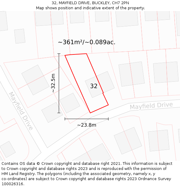 32, MAYFIELD DRIVE, BUCKLEY, CH7 2PN: Plot and title map
