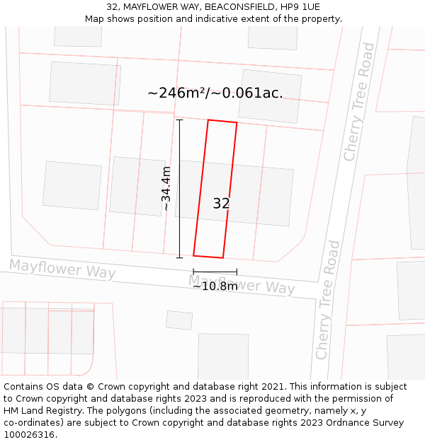 32, MAYFLOWER WAY, BEACONSFIELD, HP9 1UE: Plot and title map
