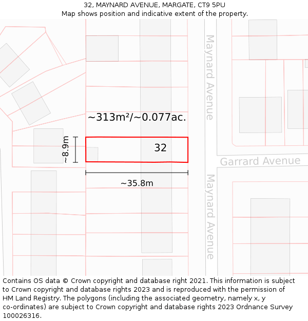 32, MAYNARD AVENUE, MARGATE, CT9 5PU: Plot and title map