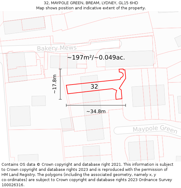 32, MAYPOLE GREEN, BREAM, LYDNEY, GL15 6HD: Plot and title map