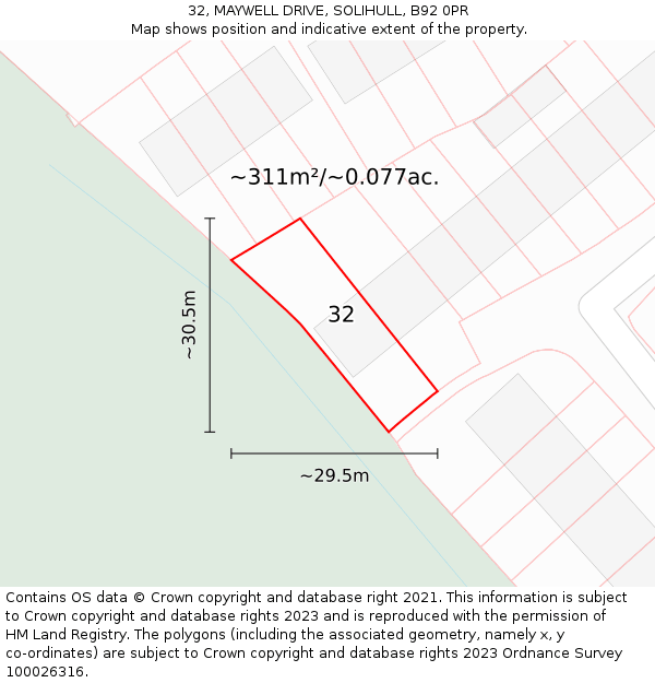 32, MAYWELL DRIVE, SOLIHULL, B92 0PR: Plot and title map