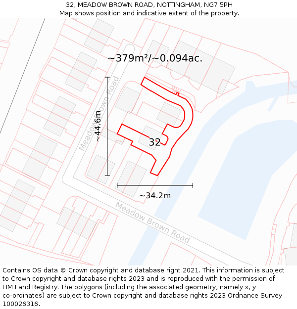 32, MEADOW BROWN ROAD, NOTTINGHAM, NG7 5PH: Plot and title map