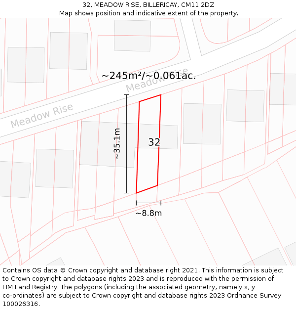 32, MEADOW RISE, BILLERICAY, CM11 2DZ: Plot and title map