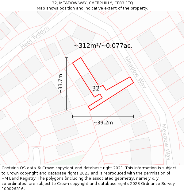 32, MEADOW WAY, CAERPHILLY, CF83 1TQ: Plot and title map