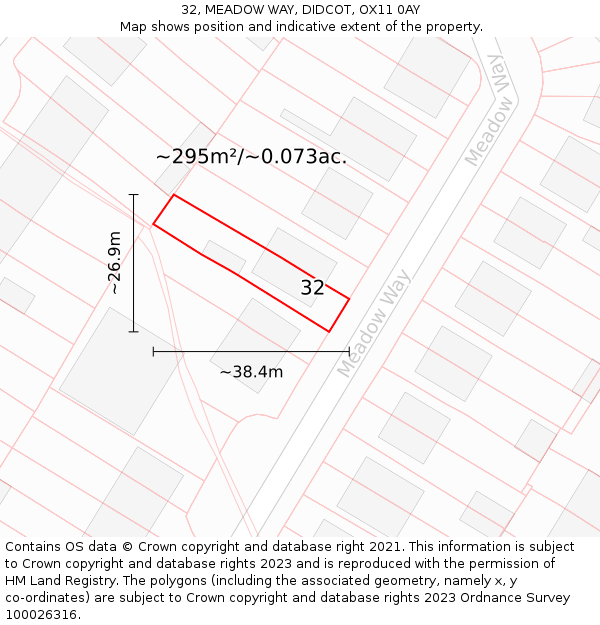 32, MEADOW WAY, DIDCOT, OX11 0AY: Plot and title map