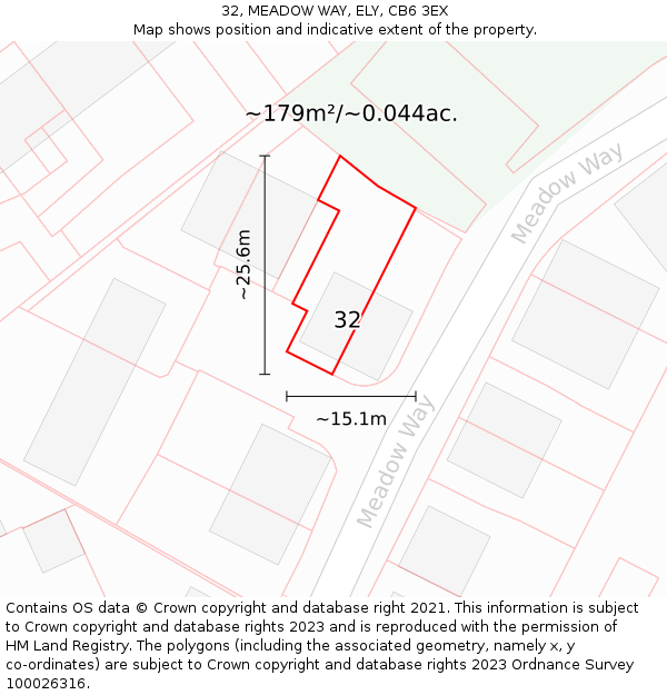 32, MEADOW WAY, ELY, CB6 3EX: Plot and title map