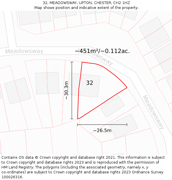 32, MEADOWSWAY, UPTON, CHESTER, CH2 1HZ: Plot and title map