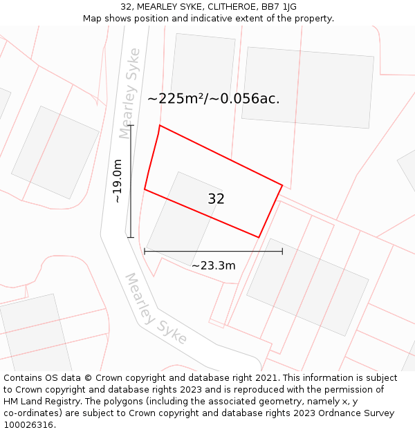 32, MEARLEY SYKE, CLITHEROE, BB7 1JG: Plot and title map