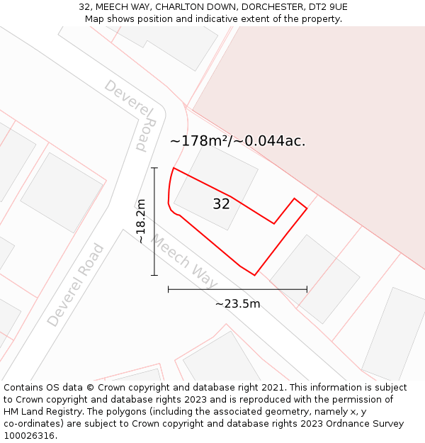 32, MEECH WAY, CHARLTON DOWN, DORCHESTER, DT2 9UE: Plot and title map