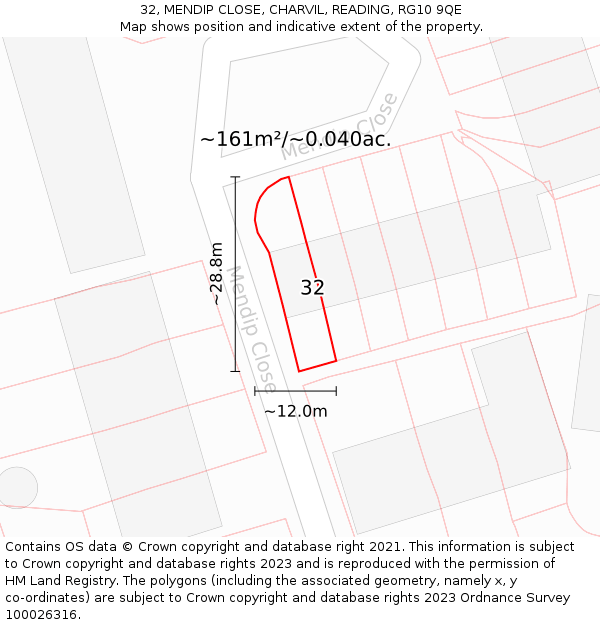 32, MENDIP CLOSE, CHARVIL, READING, RG10 9QE: Plot and title map