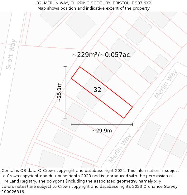 32, MERLIN WAY, CHIPPING SODBURY, BRISTOL, BS37 6XP: Plot and title map
