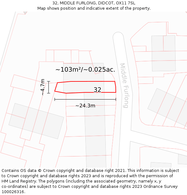 32, MIDDLE FURLONG, DIDCOT, OX11 7SL: Plot and title map