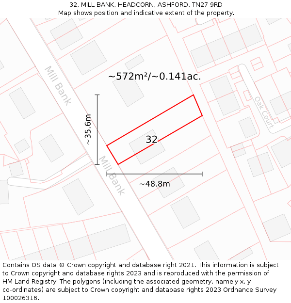 32, MILL BANK, HEADCORN, ASHFORD, TN27 9RD: Plot and title map