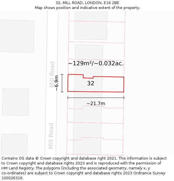 32, MILL ROAD, LONDON, E16 2BE: Plot and title map