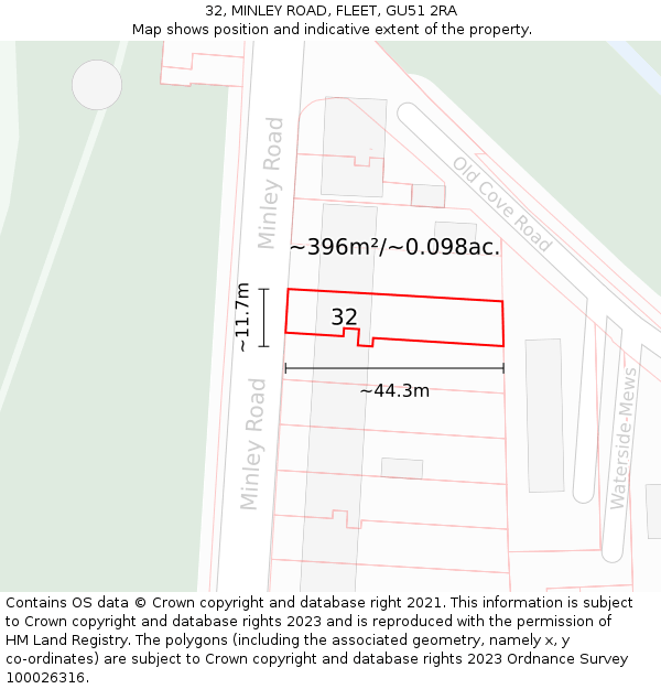 32, MINLEY ROAD, FLEET, GU51 2RA: Plot and title map
