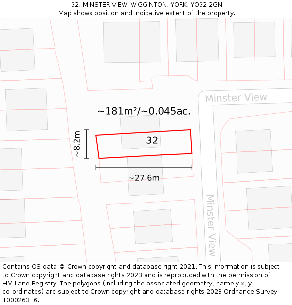 32, MINSTER VIEW, WIGGINTON, YORK, YO32 2GN: Plot and title map