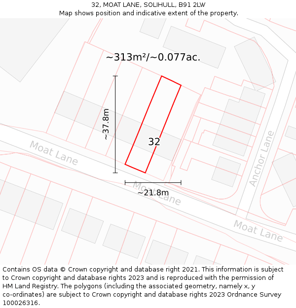 32, MOAT LANE, SOLIHULL, B91 2LW: Plot and title map