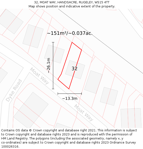 32, MOAT WAY, HANDSACRE, RUGELEY, WS15 4TT: Plot and title map
