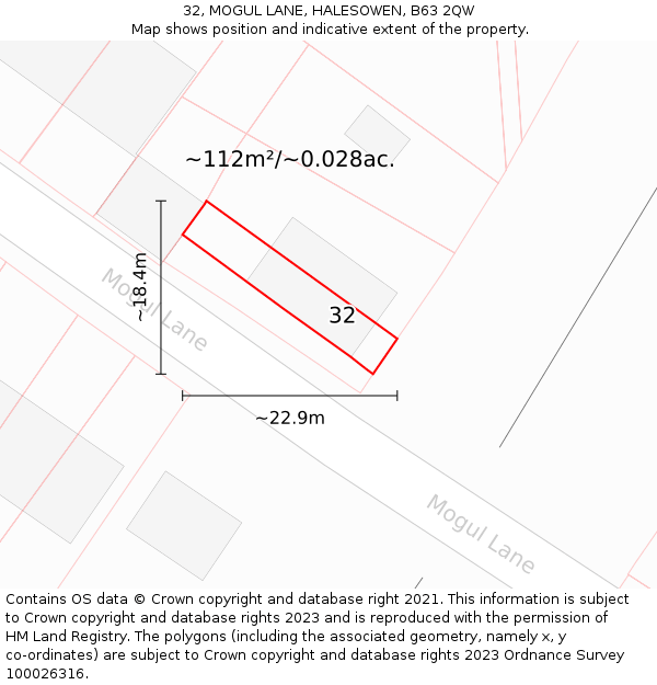 32, MOGUL LANE, HALESOWEN, B63 2QW: Plot and title map