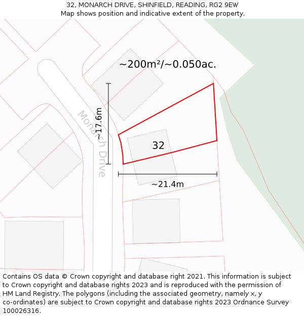 32, MONARCH DRIVE, SHINFIELD, READING, RG2 9EW: Plot and title map