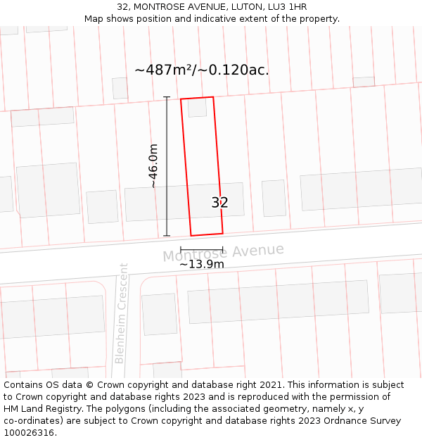 32, MONTROSE AVENUE, LUTON, LU3 1HR: Plot and title map