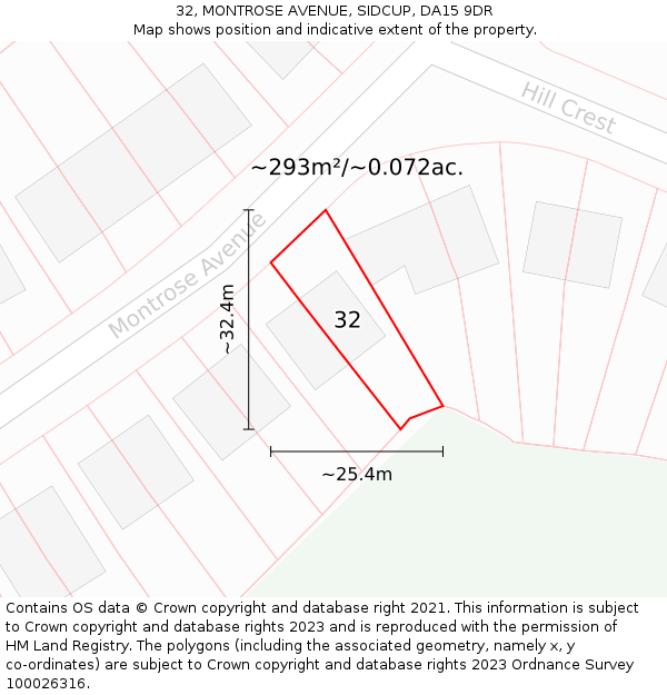 32, MONTROSE AVENUE, SIDCUP, DA15 9DR: Plot and title map