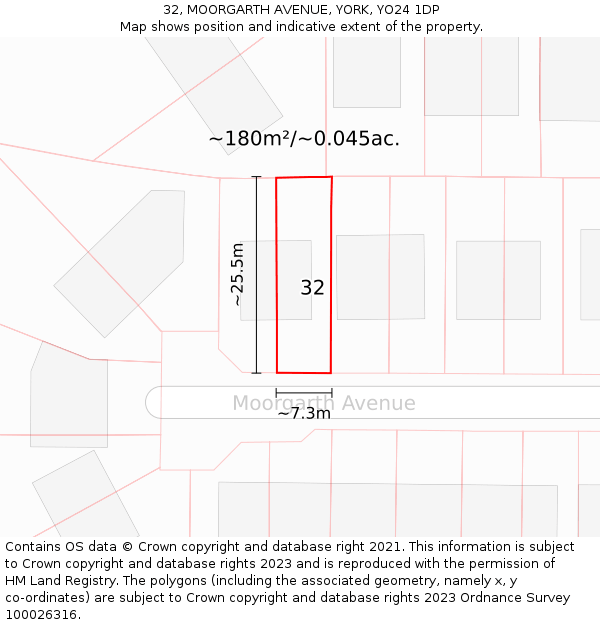 32, MOORGARTH AVENUE, YORK, YO24 1DP: Plot and title map
