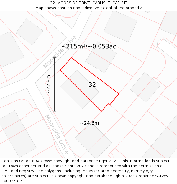 32, MOORSIDE DRIVE, CARLISLE, CA1 3TF: Plot and title map