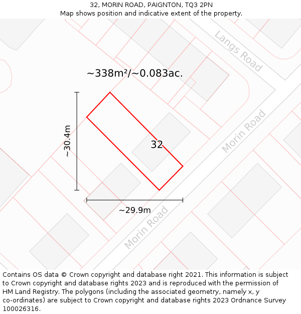 32, MORIN ROAD, PAIGNTON, TQ3 2PN: Plot and title map