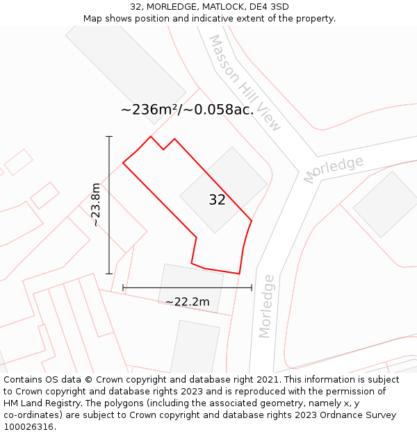 32, MORLEDGE, MATLOCK, DE4 3SD: Plot and title map