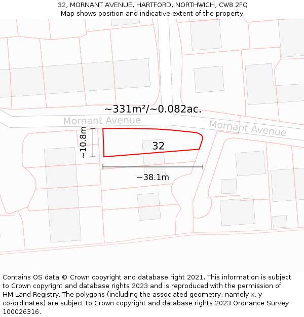 32, MORNANT AVENUE, HARTFORD, NORTHWICH, CW8 2FQ: Plot and title map