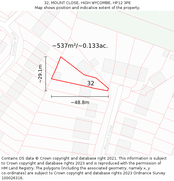 32, MOUNT CLOSE, HIGH WYCOMBE, HP12 3PE: Plot and title map