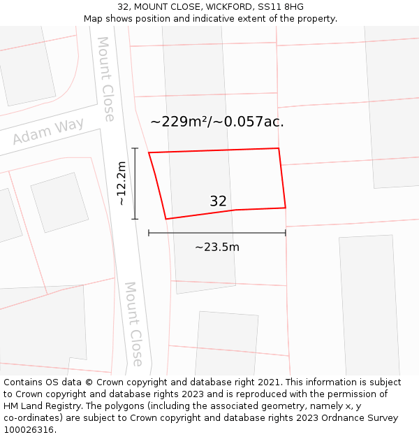32, MOUNT CLOSE, WICKFORD, SS11 8HG: Plot and title map