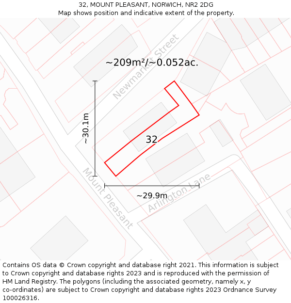 32, MOUNT PLEASANT, NORWICH, NR2 2DG: Plot and title map