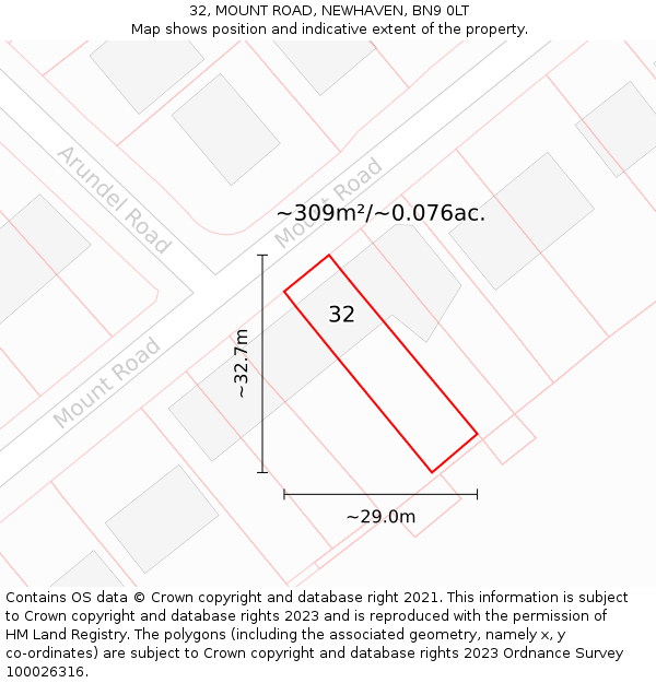 32, MOUNT ROAD, NEWHAVEN, BN9 0LT: Plot and title map