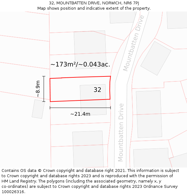 32, MOUNTBATTEN DRIVE, NORWICH, NR6 7PJ: Plot and title map