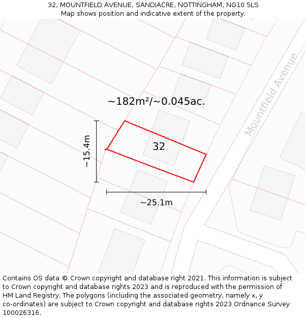 32, MOUNTFIELD AVENUE, SANDIACRE, NOTTINGHAM, NG10 5LS: Plot and title map