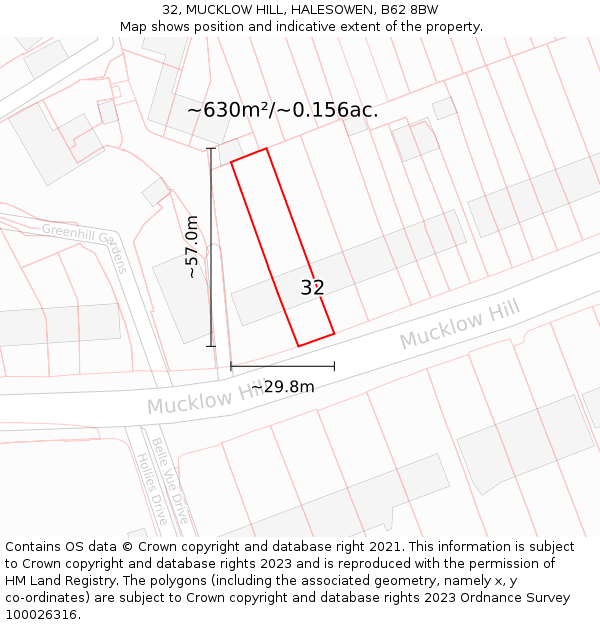 32, MUCKLOW HILL, HALESOWEN, B62 8BW: Plot and title map