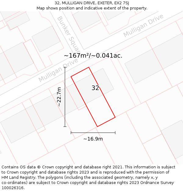 32, MULLIGAN DRIVE, EXETER, EX2 7SJ: Plot and title map