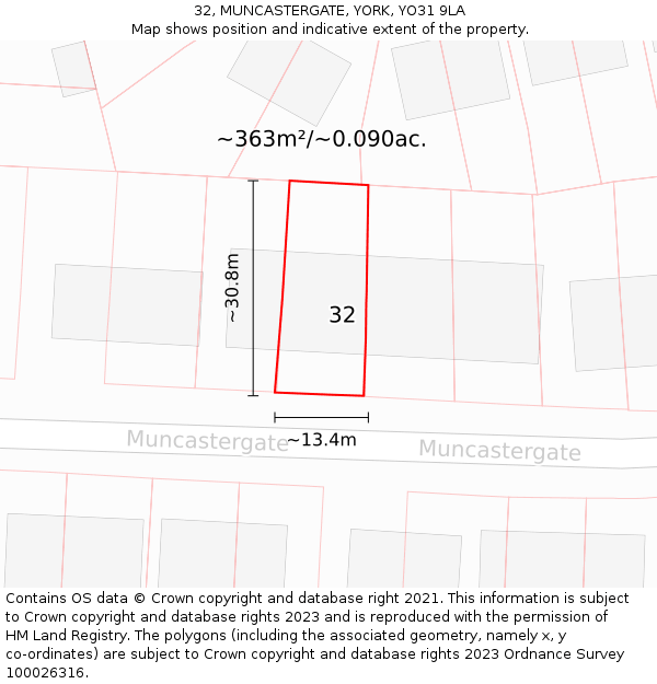 32, MUNCASTERGATE, YORK, YO31 9LA: Plot and title map