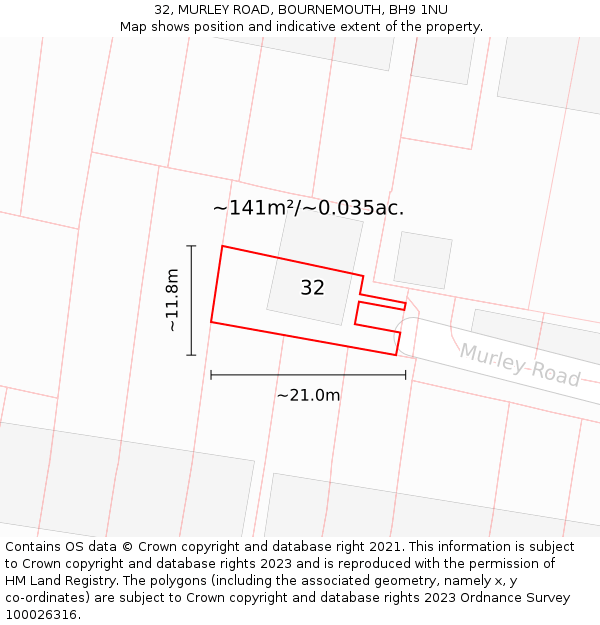 32, MURLEY ROAD, BOURNEMOUTH, BH9 1NU: Plot and title map