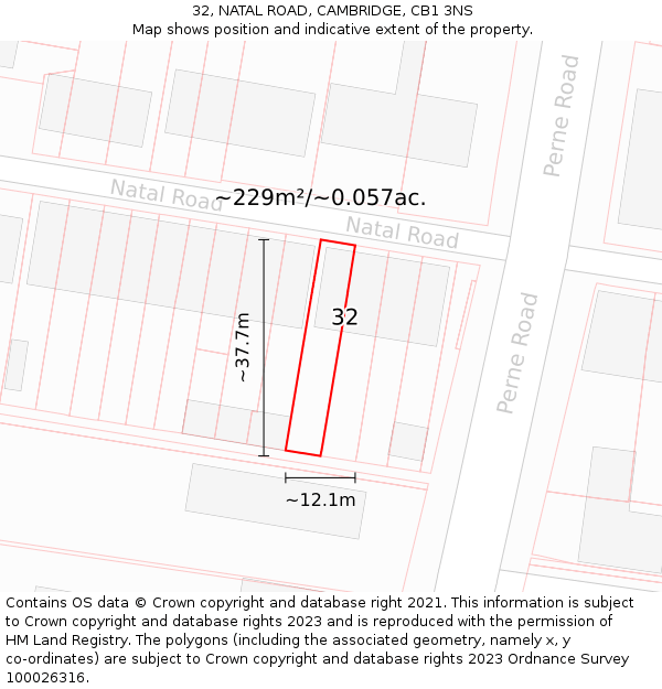32, NATAL ROAD, CAMBRIDGE, CB1 3NS: Plot and title map