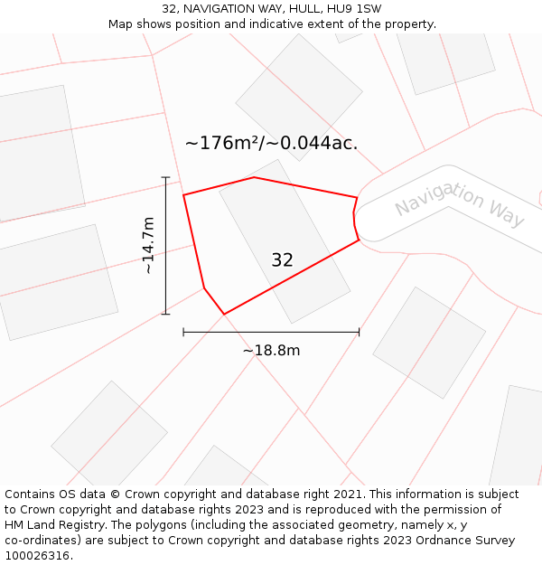 32, NAVIGATION WAY, HULL, HU9 1SW: Plot and title map