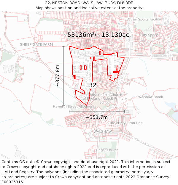32, NESTON ROAD, WALSHAW, BURY, BL8 3DB: Plot and title map