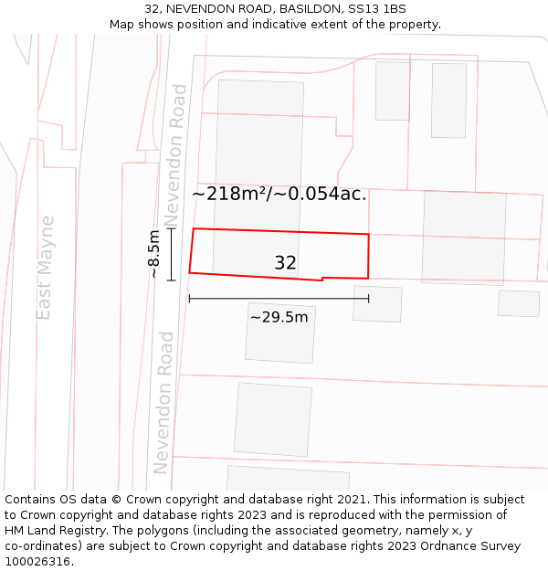 32, NEVENDON ROAD, BASILDON, SS13 1BS: Plot and title map