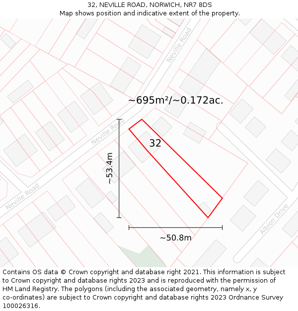 32, NEVILLE ROAD, NORWICH, NR7 8DS: Plot and title map