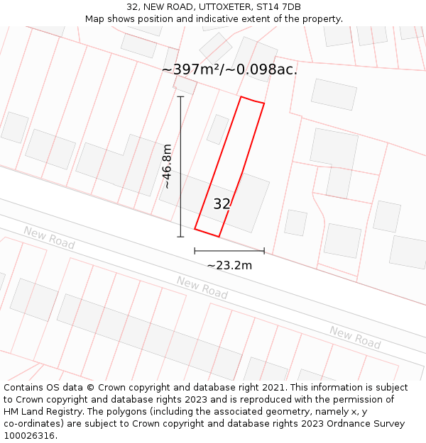 32, NEW ROAD, UTTOXETER, ST14 7DB: Plot and title map